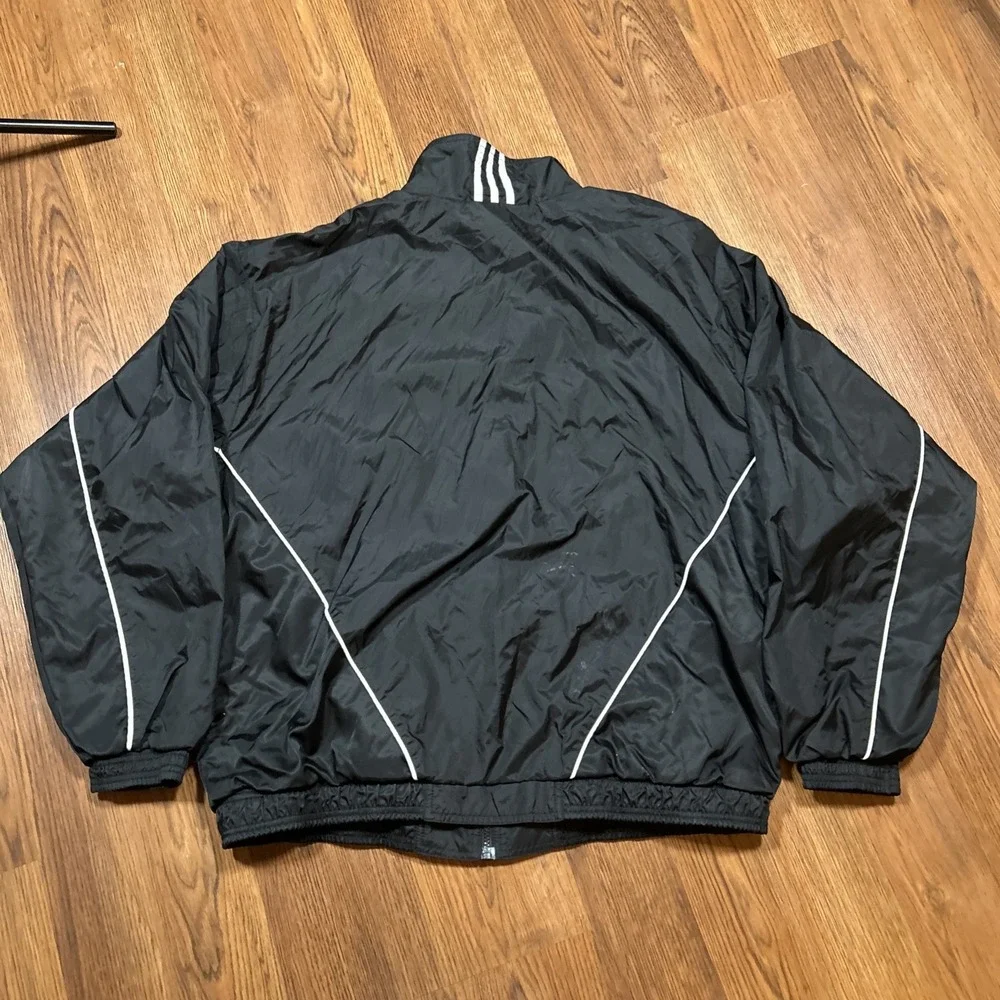 VTG 90s Adidas Windbreaker Jacket Black Full Zip 3 Stripe Chest Piping Size XL